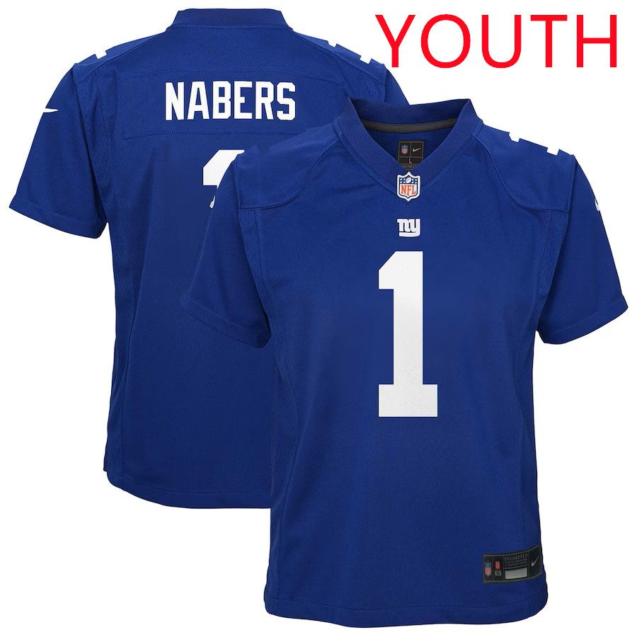 Youth New York Giants 1 Malik Nabers 2025 Nike Royal Game NFL Jersey